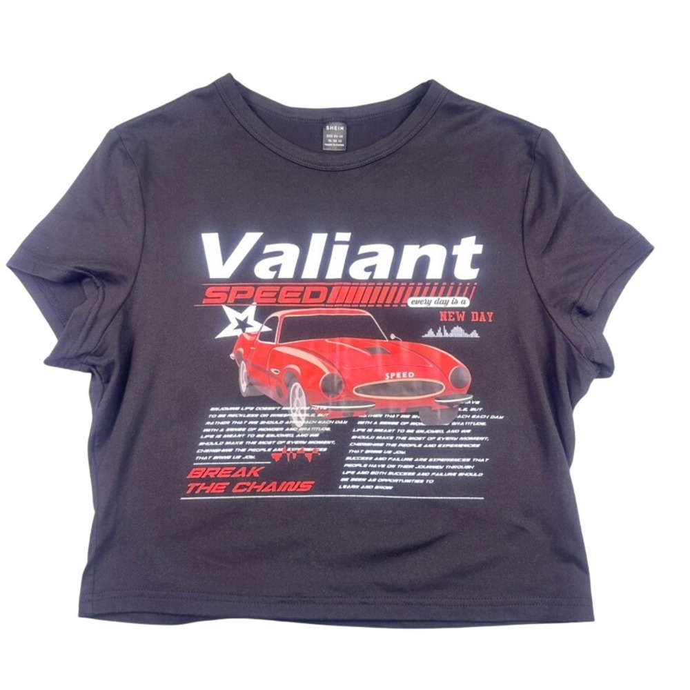 SHEIN Valiant Speed Graphic Crop T-Shirt‎ Black XL Excellent